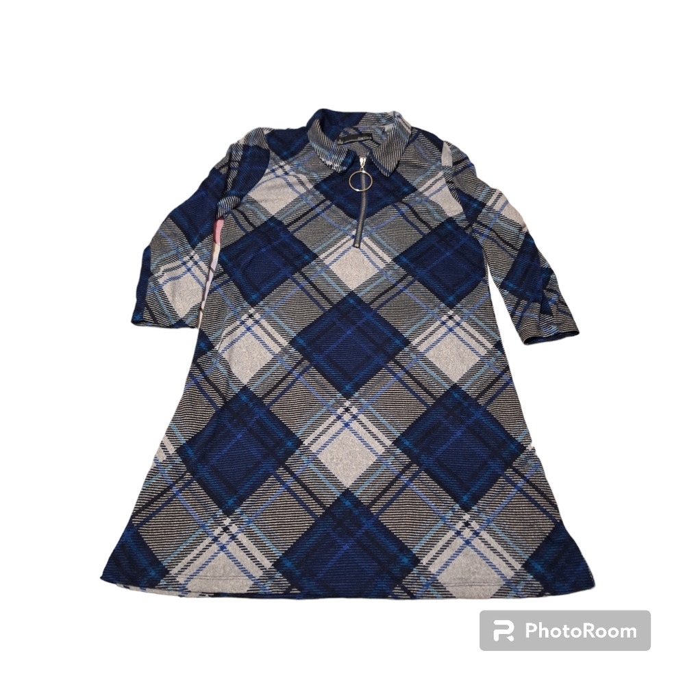 Chetta B Size S Blue Plaid Checkered  Dress/ Top   Zip Front - Picture 6 of 7